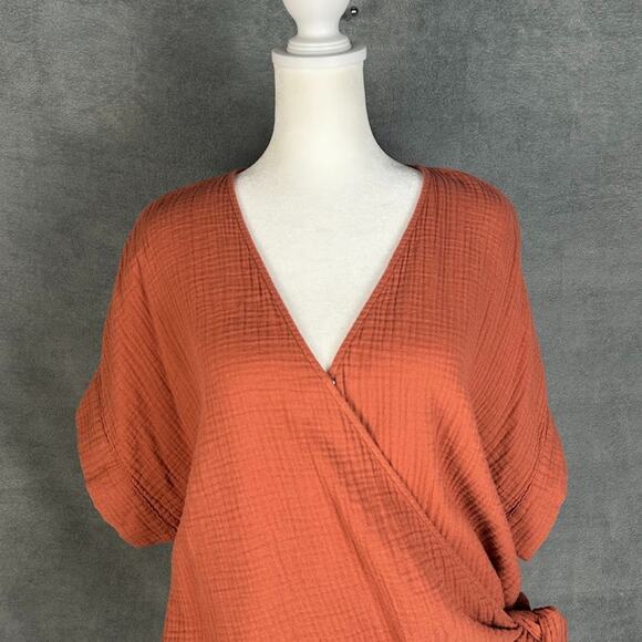 Madewell Top Womens XXL Rust Wrap Short Sleeve Gauze Boho Beach Preppy Resort - Picture 2 of 11